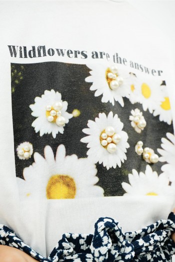 Wildflowers İnci Detaylı Tişört Beyaz