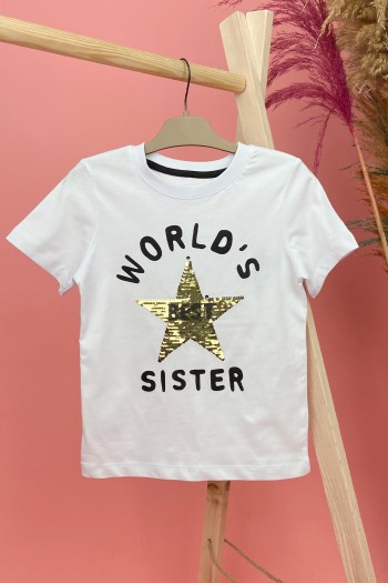 World's Best Sister Yıldız Payetli Tişört Beyaz