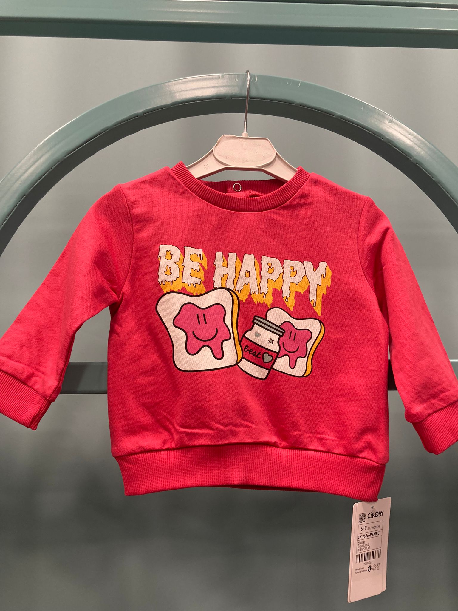 Be Happy Baskılı Sweatshirt Pembe