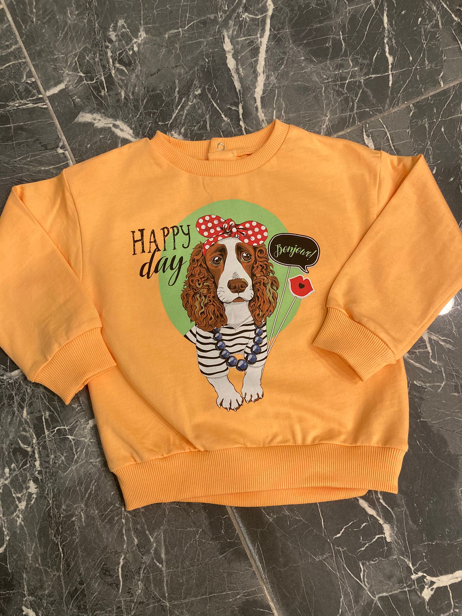 Happy Day Köpek Baskılı Sweatshirt Turuncu
