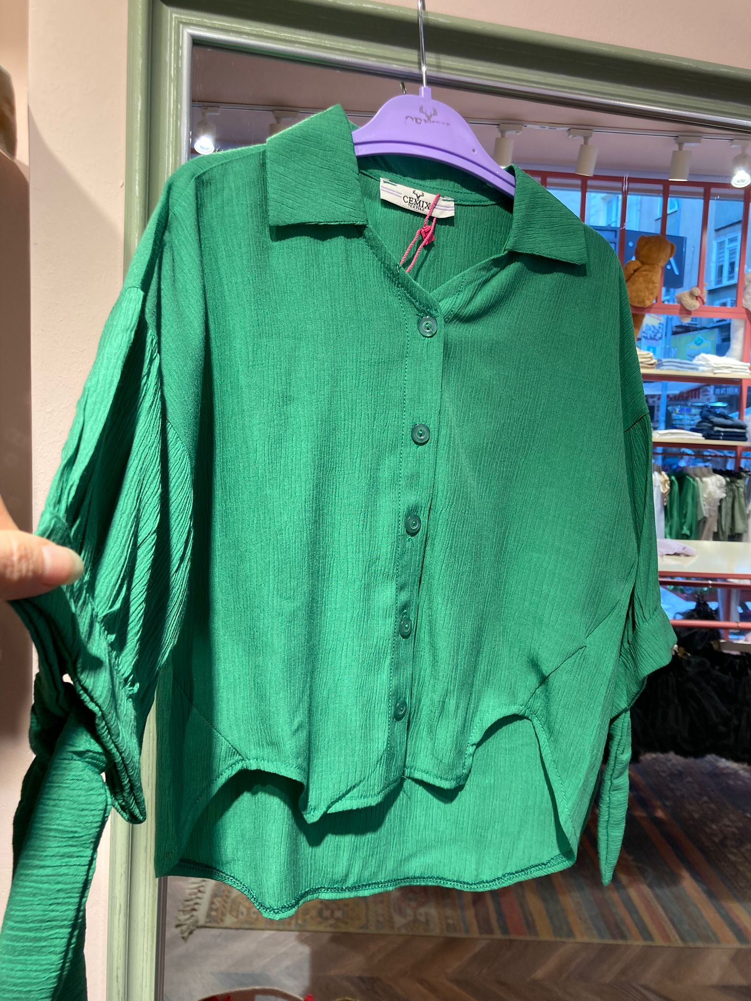 Yetim Kol Bağlama Detaylı Gömlek Yeşil