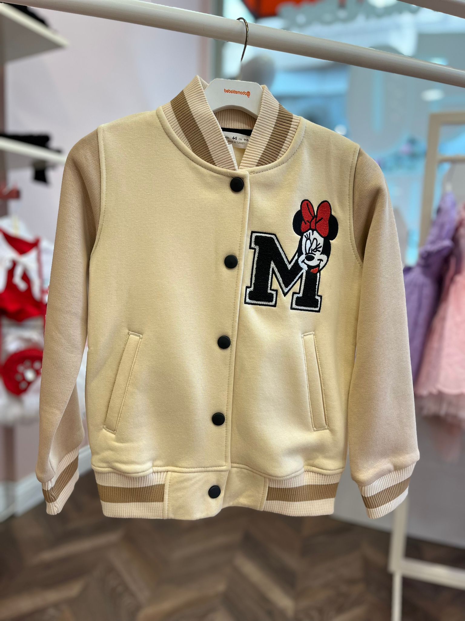 Minnie Mouse İşlemeli Kolej Ceket Kahverengi