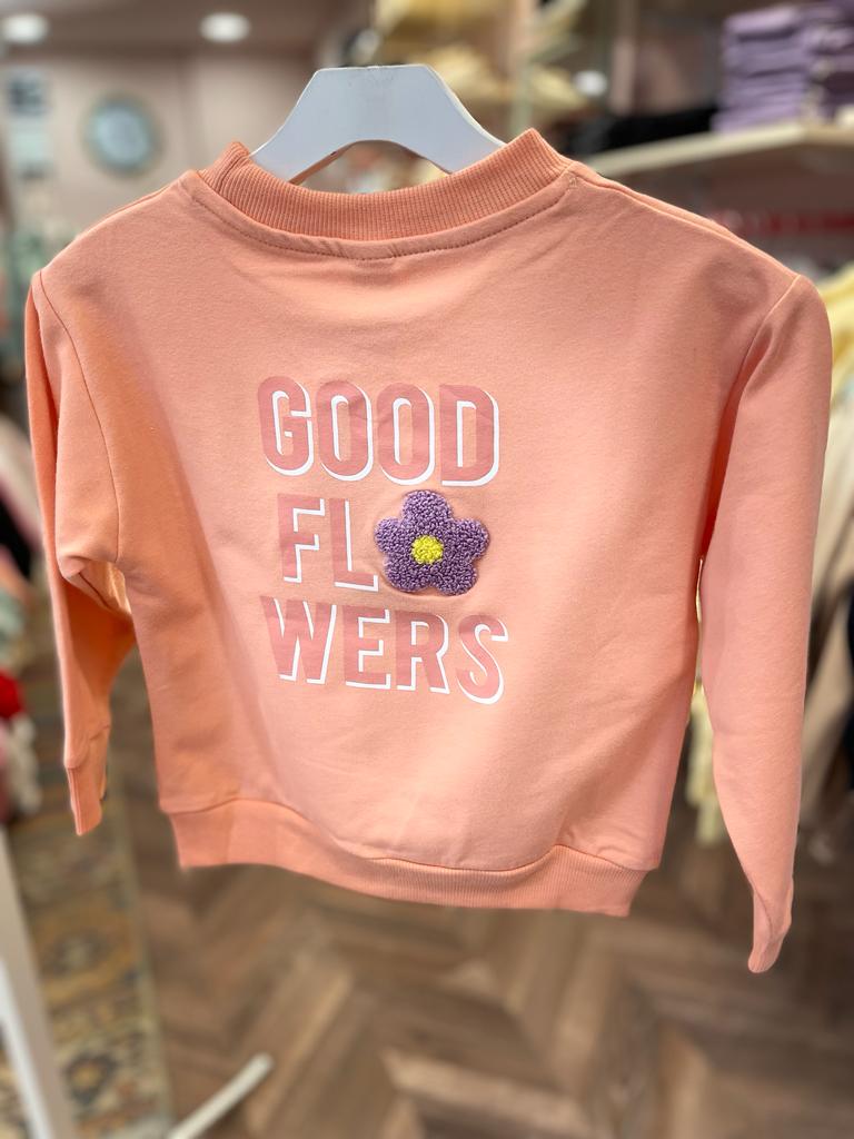 Good Flowers Yazılı Papatya İşlemeli Sweat Yavruağzı