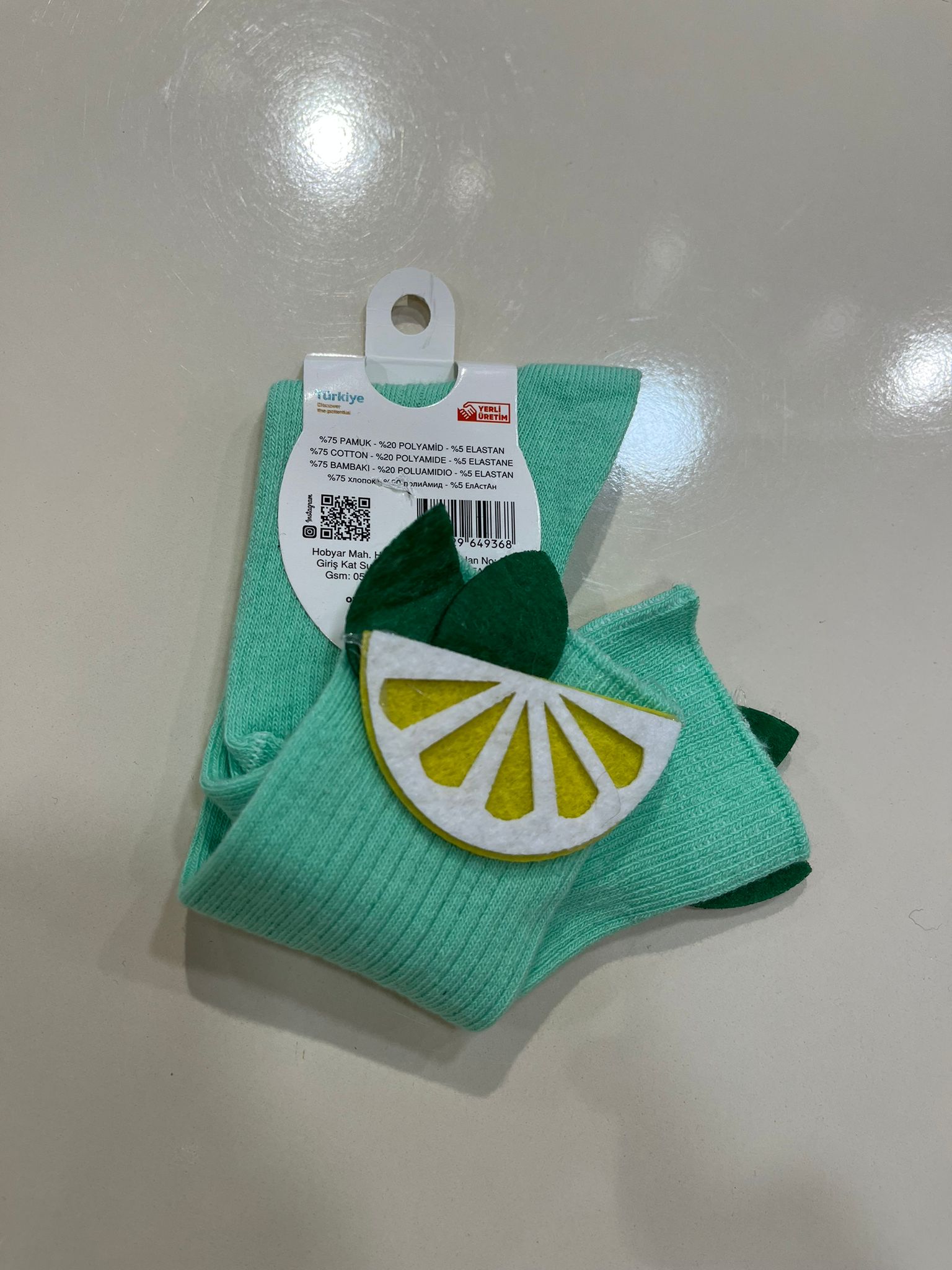 Limon Detaylı Fitilli Dizaltı Çorap Mint