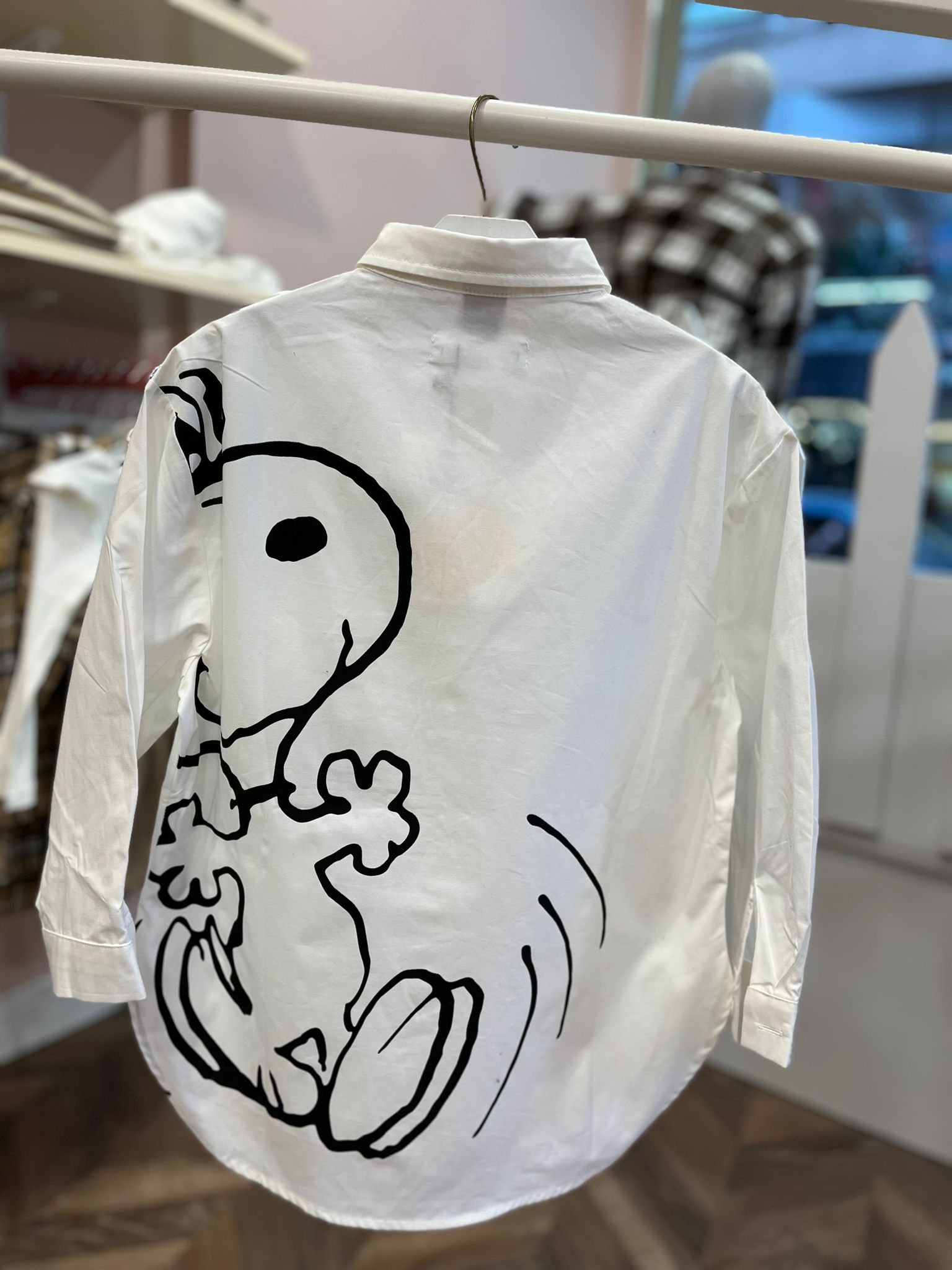 Snoopy Baskılı Cepli Gömlek Beyaz