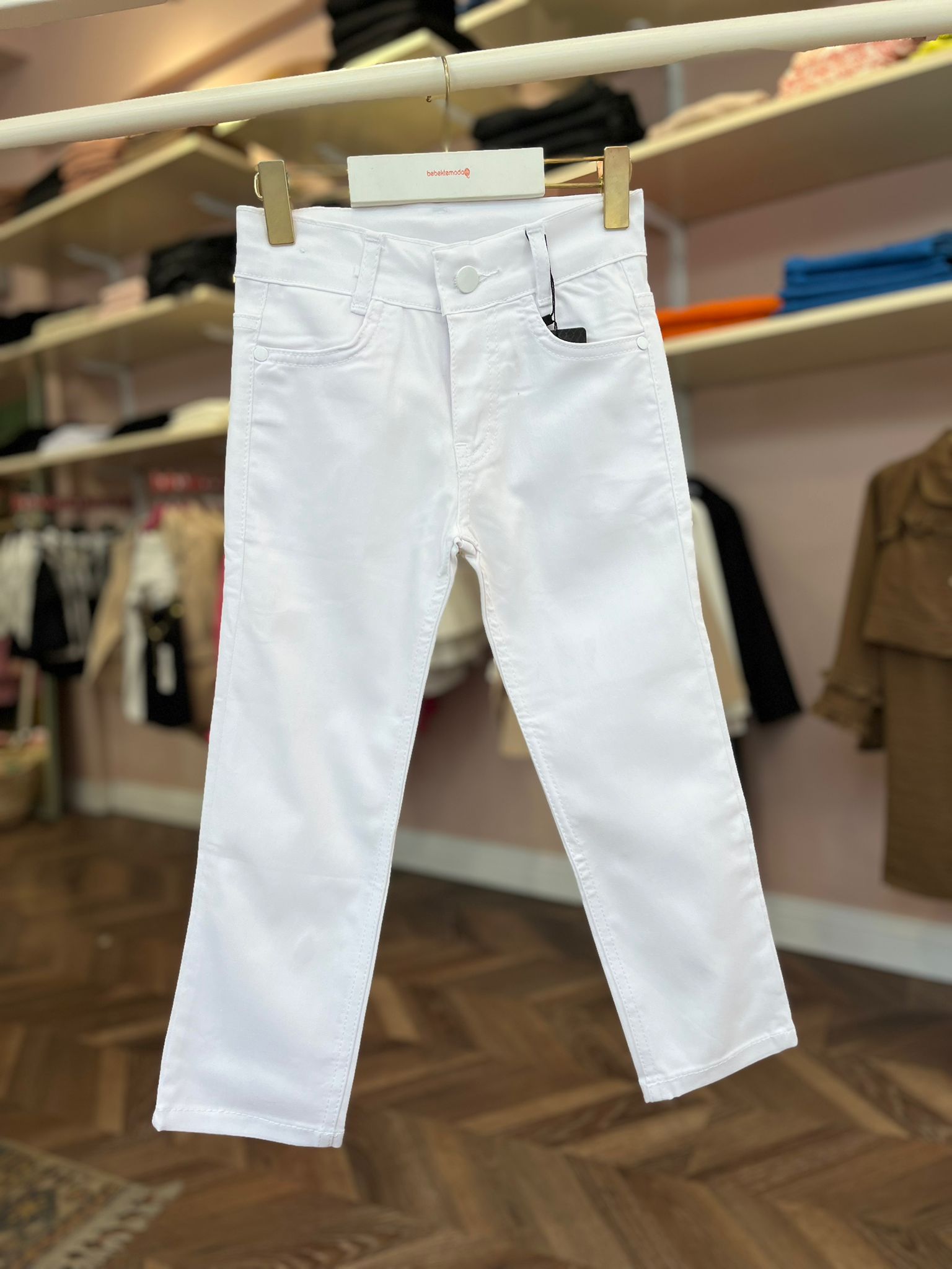Slim Fit Beli Ayarlanabilir Keten Pantolon Beyaz